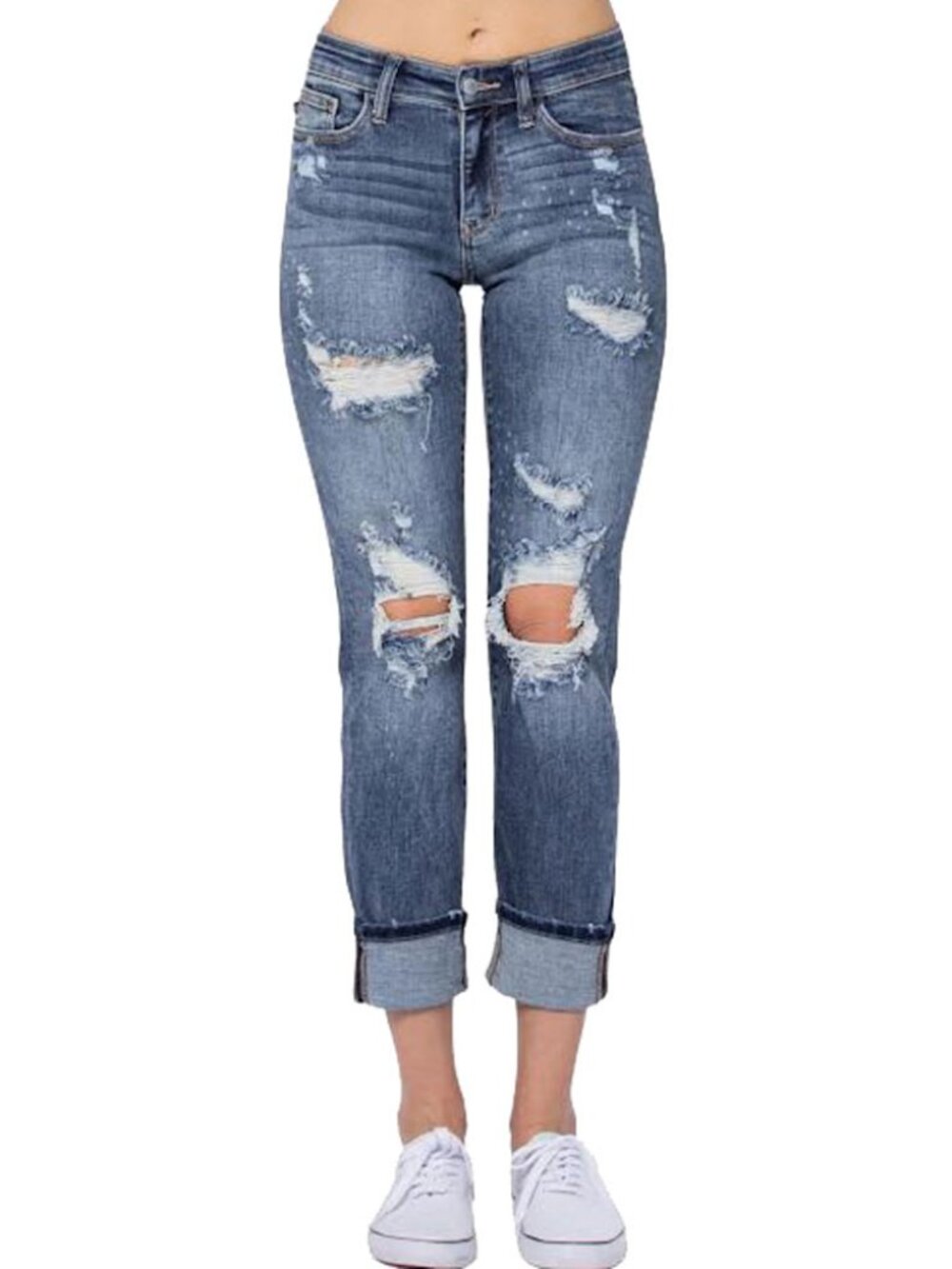 NWT Judy Blue Jeans Sz 15/32 Boyfriend Fit Mid Rise Distressed Bleach Splatter